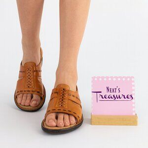 Clarks Bendables Womens 3565 Brown Leather Woven Slide Open Toe Shoes Size 8.5 M